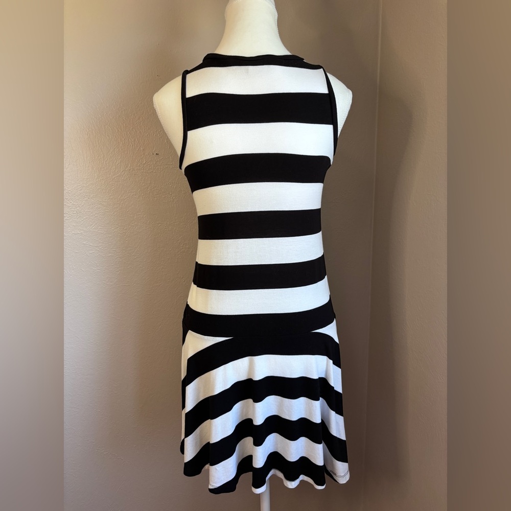 Ann Taylor Loft Black and White Striped Fit Flare Mini Dress - Size XS Petite - Picture 3 of 7